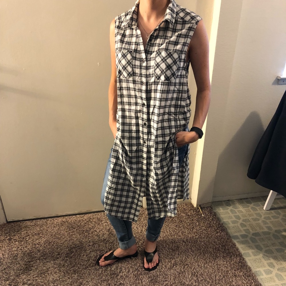 Plaid Longline Shirt (or Vest) With Slit (EUC)